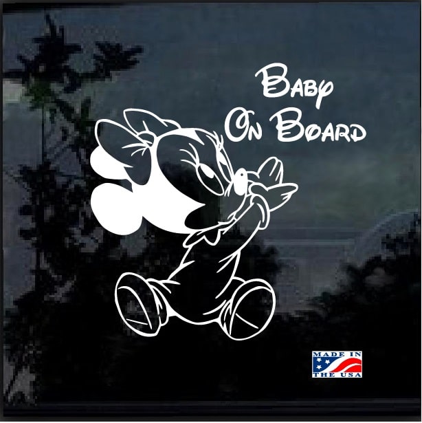 20-20 Minnie Mouse Bashful BABY ON BOARD Sticker Decal 
