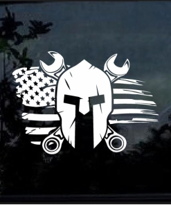 Mechanic Spartan Helmet Flag Decal Sticker