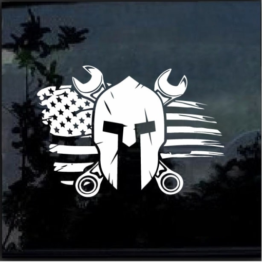 Mechanic Spartan Helmet Flag Decal Sticker