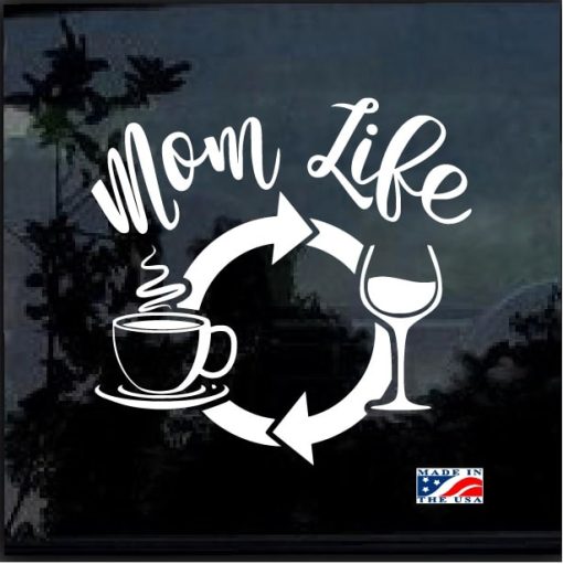 Mom Life Coffee Wine Repeat Decal Sticker