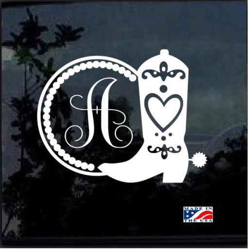 Cowgirl Western Boot Monogram Initial Decal Sticker