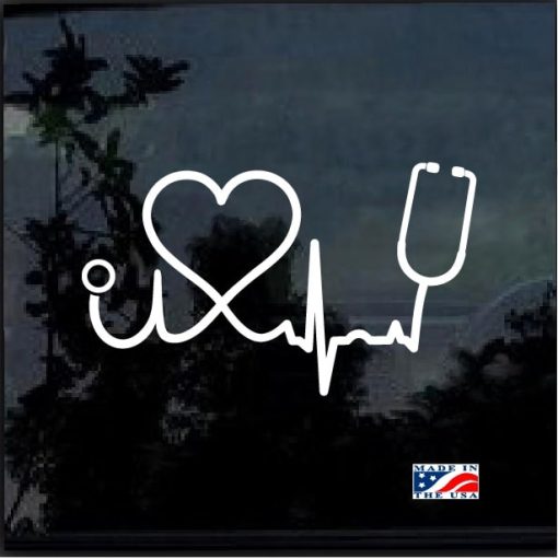 Nurse Heartbeat Stethoscope and Heart Decal Sticker
