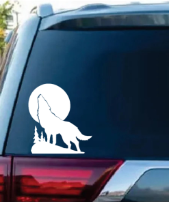 Wolf Howling Moon Silhouette window decal Sticker