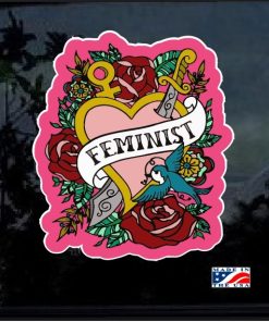 Feminist Heart and Roses Full Color Decal Sticker