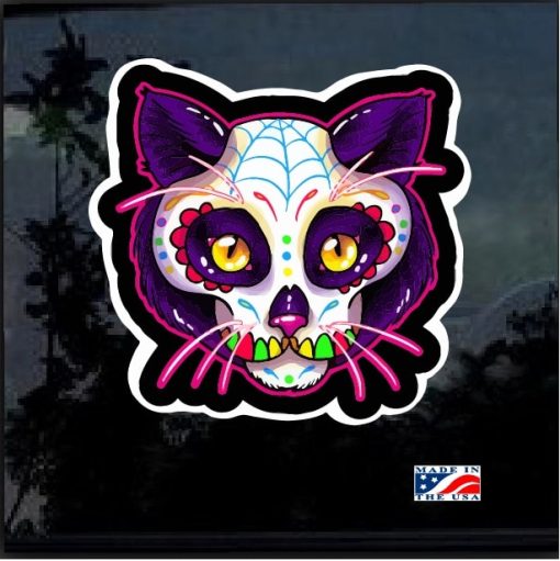 Sugar Skull Cat Day of the Dead Full Color Decal Sticker