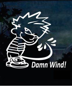 Calvin Peeing Damn Wind Decal Sticker