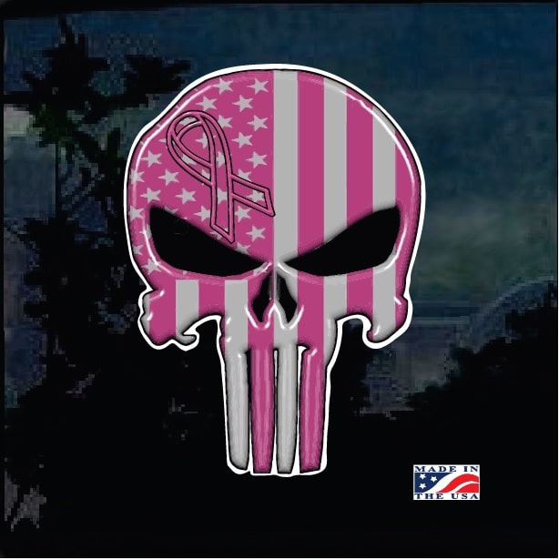 Breast Cancer Pink Tree Punisher Skull Sticker car truck laptop Decal 5"x 3" 