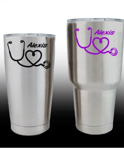 Yeti Decals - Cup Stickers - Nurse Heart Stethoscope with name
