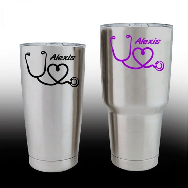 Yeti Cup Nurse Heart Stethoscope With Name Window Decal Sticker, Custom  Made In the USA