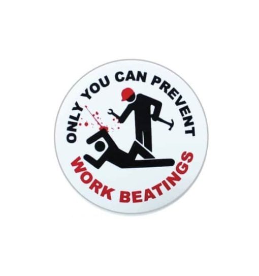 Hard hat stickers - prevent work beatings