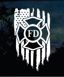 Fireman Fire Dept Weathered Flag Decal Sticker