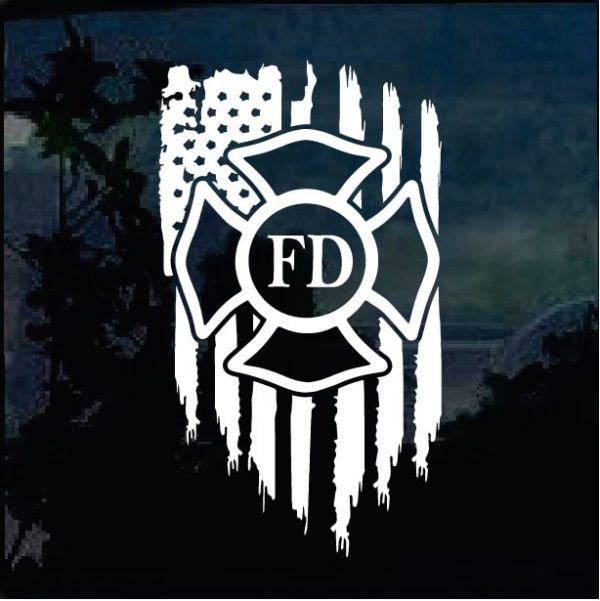 Cool Stickers - Fireman Fire Dept Weathered Flag Decal
