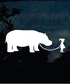 Girl walking Hippo  window decal Sticker