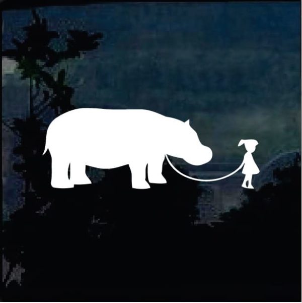 Car Decals - Girl walking Hippo Sticker