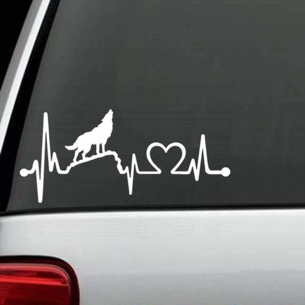 Car Decals - Howling Wolf Heartbeat Love Sticker