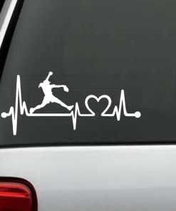 Softball Pitcher Heartbeat love Window Decal Sticker