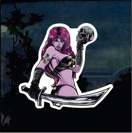 Cool Stickers - Warrior Princess Holding Skull decal