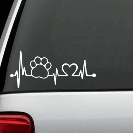 Dog Stickers - Paw Print Heartbeat Love Decal