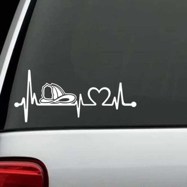 Fireman Firefighter Decal - Heartbeat Love Sticker