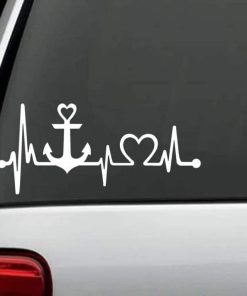 Military Decals - Navy Anchor Heartbeat Sticker