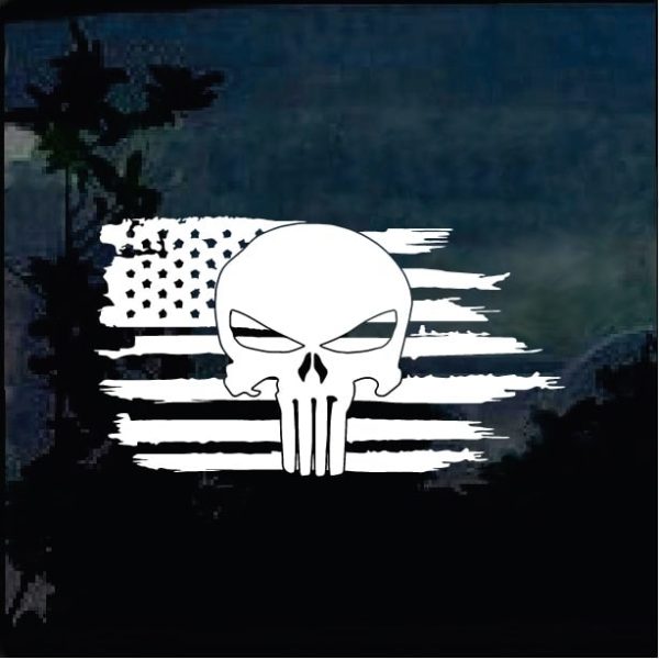 American Flag Weathered Punisher Skull Truck Window Decal Sticker For