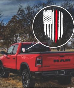 Red Line Fireman Weathered Flag Decal Sticker