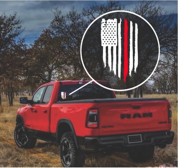 Red Line Fireman Weathered Flag Decal Sticker