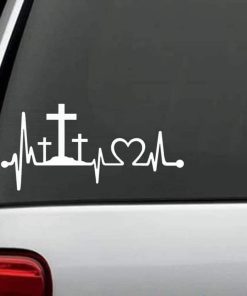 Crosses Heartbeat Christian Window Decal Sticker