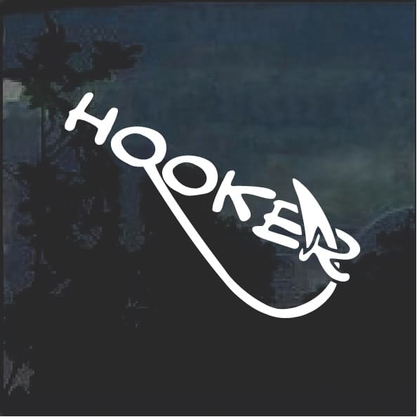 Hooker Funny Fishing Window Decal Sticker, Custom Made In the USA