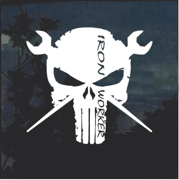 Iron Worker Punisher Skulll window Decal Sticker | MADE IN USA