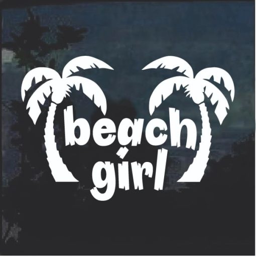 Beach Girl Palm Trees Window Decal Sticker