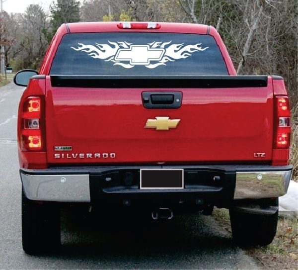 Chevy Bowtie Flames Rear Window Decal Sticker