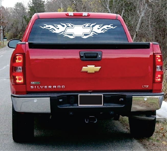Chevy Chevrolet Bowtie Flames Rear Truck Decal Sticker a2