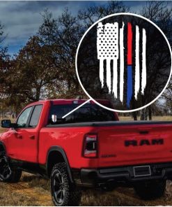 Red Line Fireman police Red & Blue Weathered Flag Decal Sticker