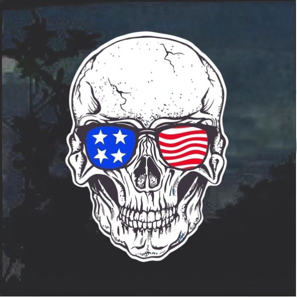American Flag Sunglasses Skull Window Decal Sticker