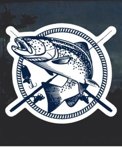 Bass Fisherman crossed poles Window Decal Sticker