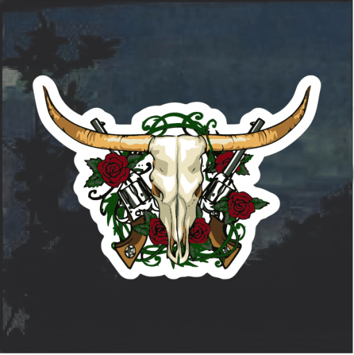 Bull Skull with Roses Window Decal Sticker