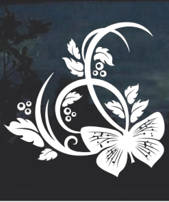 Butterfly & Flowers Window Decal Sticker D1
