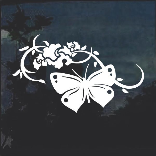 Butterfly with floral Window Decal Sticker