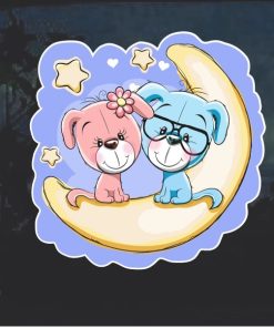 Dog Moon and Stars Decal Sticker