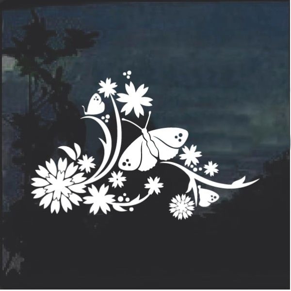 Floral Design with Butterfly 2 Window Decal Sticker