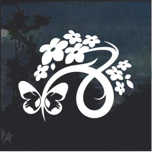 Floral Design with Butterfly 5 Window Decal Sticker