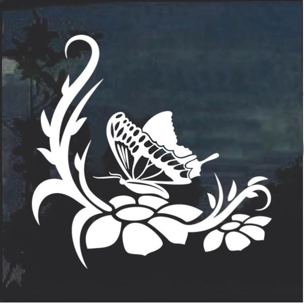 Floral Design with Butterfly 7 Window Decal Sticker