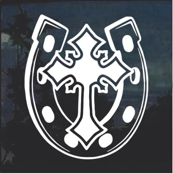Horseshoe and Cross Window Decal Sticker