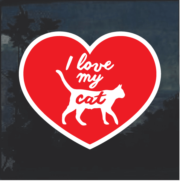 I Love My Cat Black or White vinyl sticker with red heart for your car window 