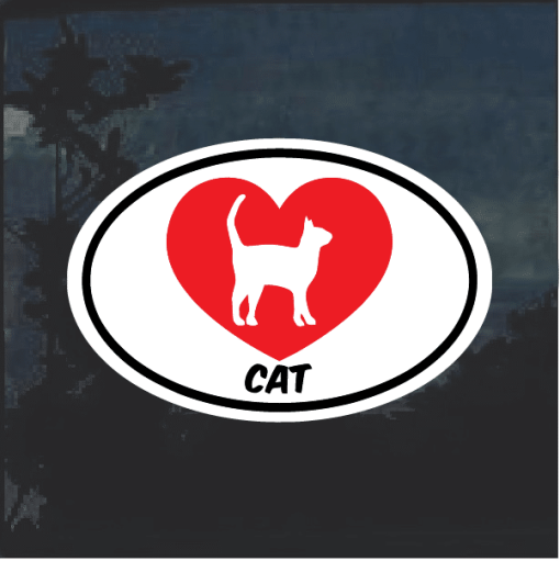 I love my cat oval Heart Window Decal Sticker