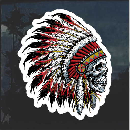 Indian Chief Skull Headdress Window Decal Sticker