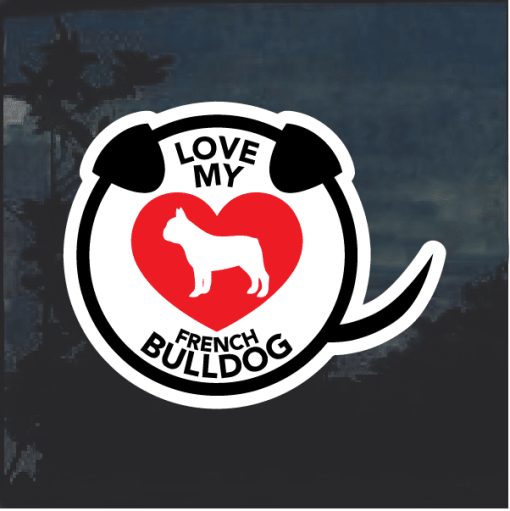Love my French Bulldog heart Window Decal Sticker
