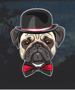 Pug with top hat dog decal sticker