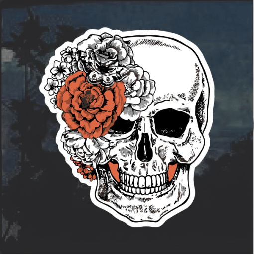 Skull with flowers Window Decal Sticker
